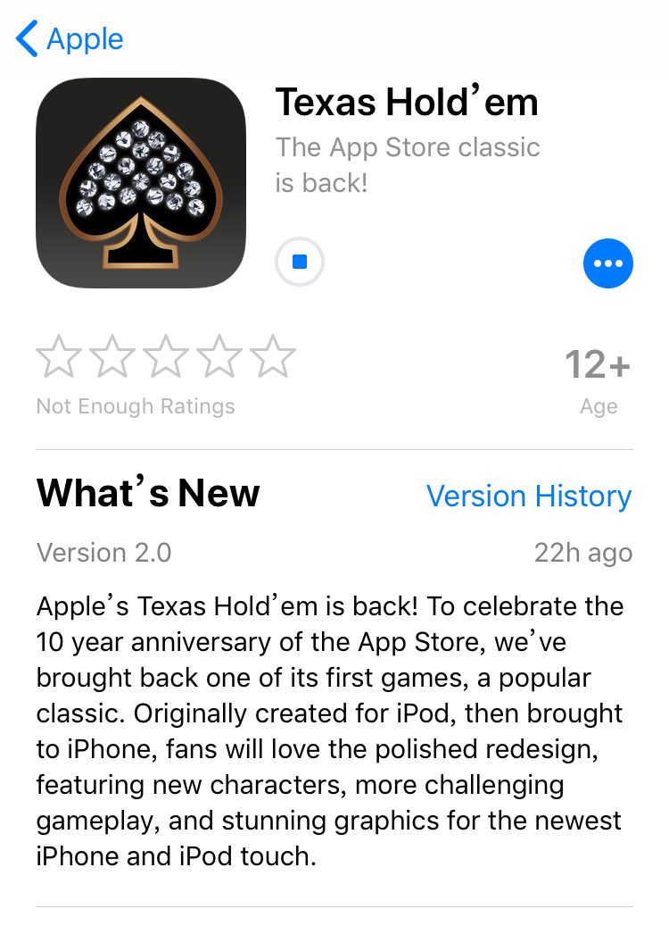 iphone德州扑克_苹果德州扑克App Store十周年_苹果首款iPhone游戏回归